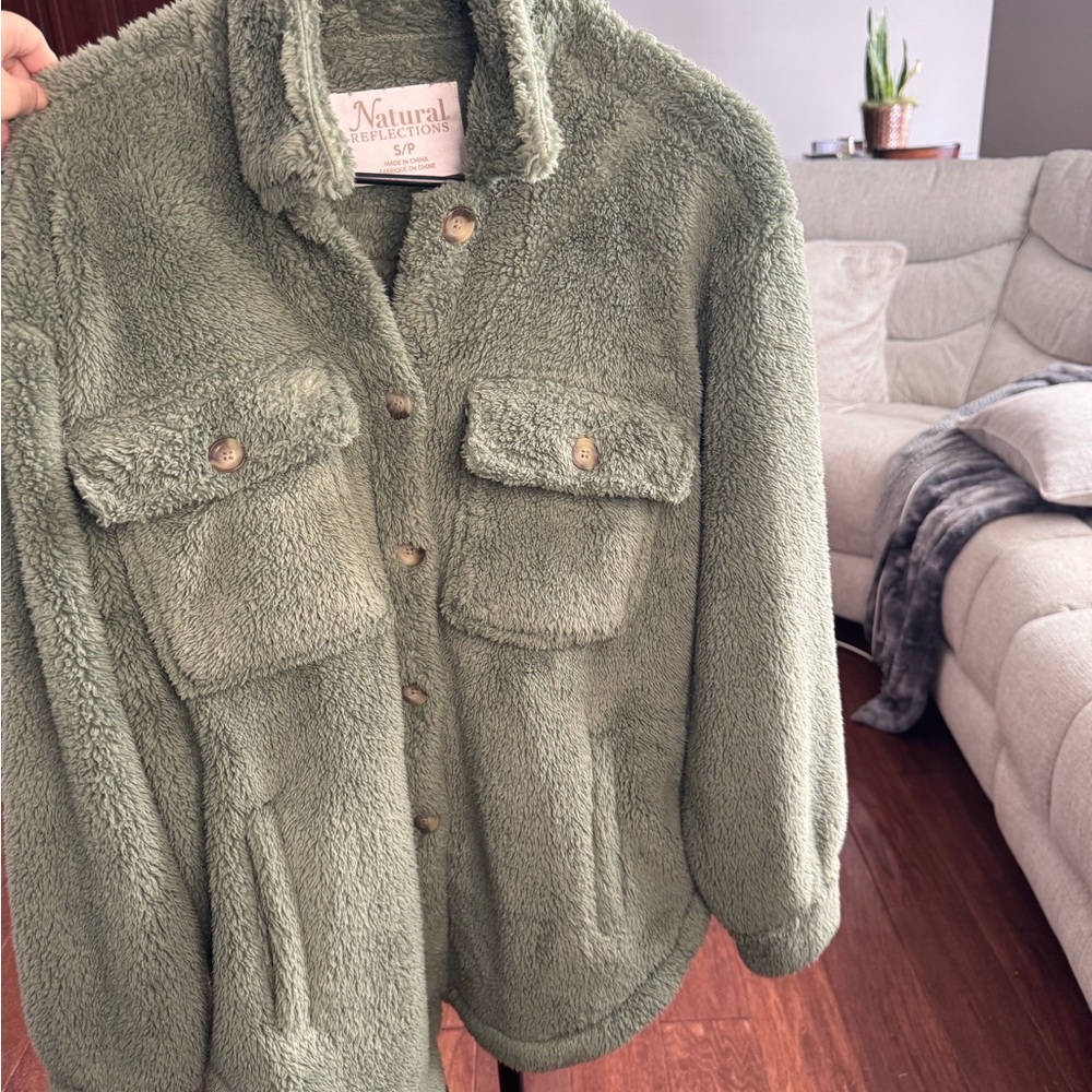Natural Reflections Olive Sherpa Jacket- S